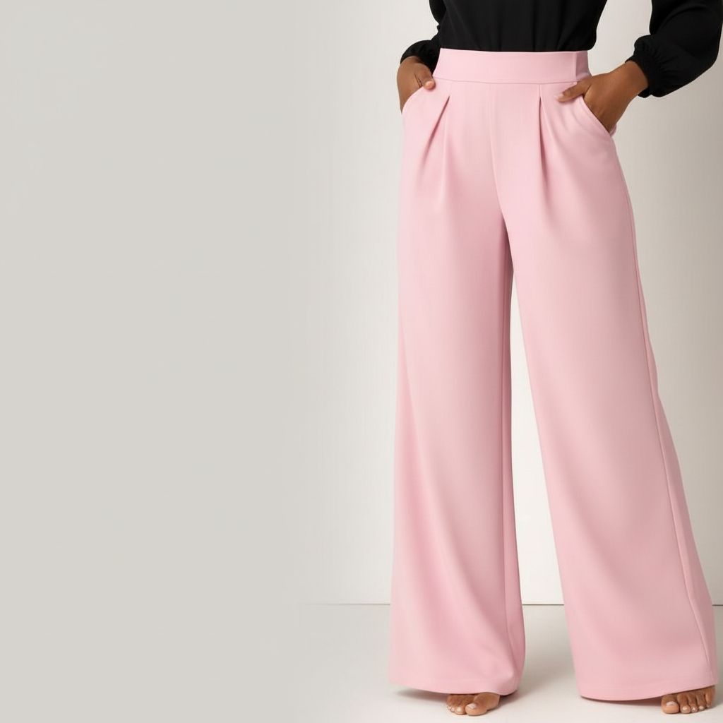 Pantalon femme large taille haute, fluide et élégant avec poches et pinces