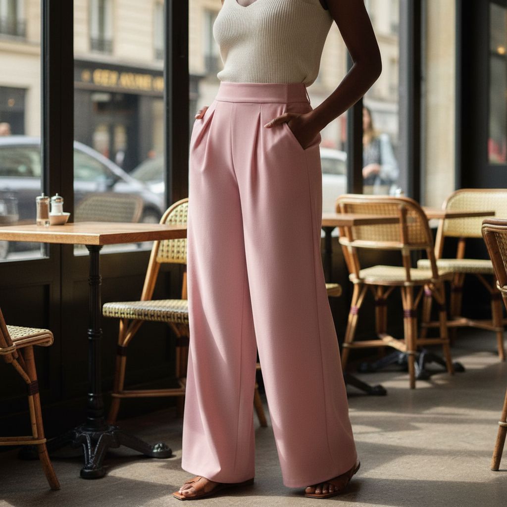 Pantalon femme large taille haute, fluide et élégant avec poches et pinces