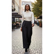 Pantalon femme noir large taille haute