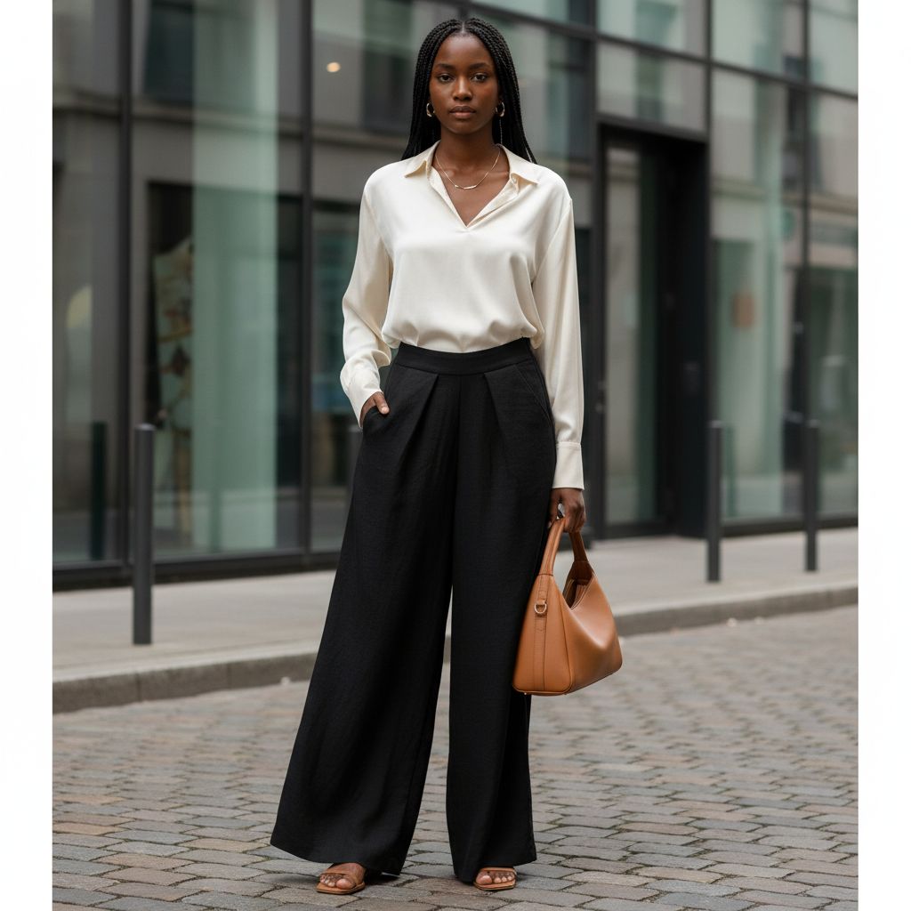 Pantalon femme noir large taille haute