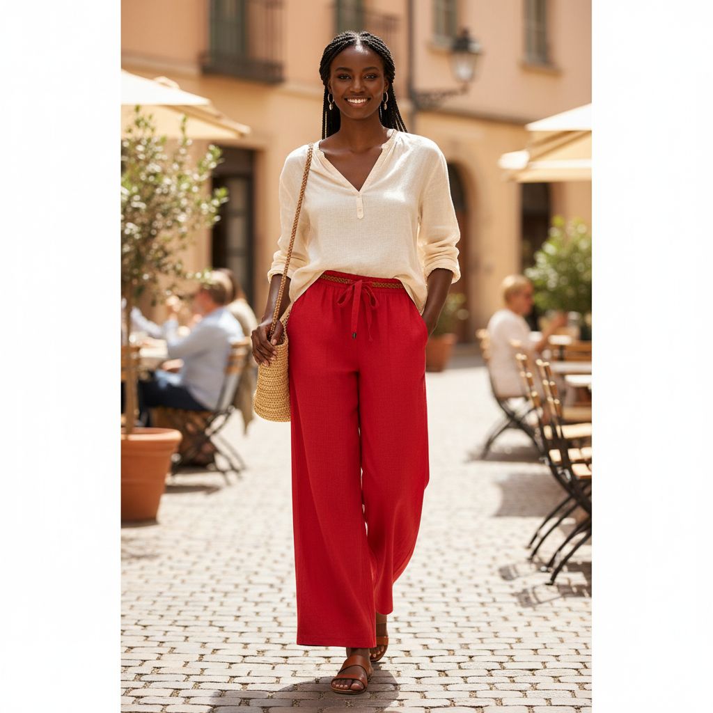 Pantalon large femme lin chic et confortable, taille élastique, coupe ample
