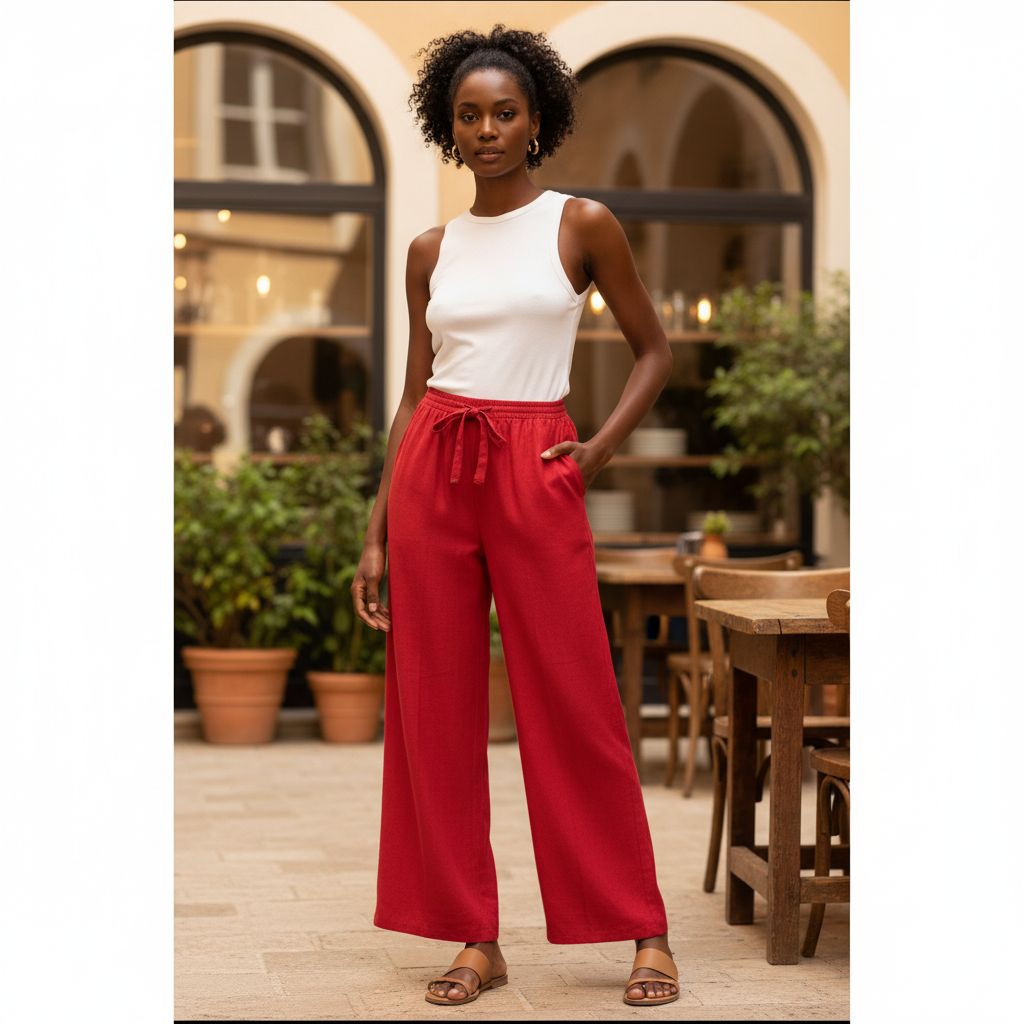 Pantalon large femme lin chic et confortable, taille élastique, coupe ample