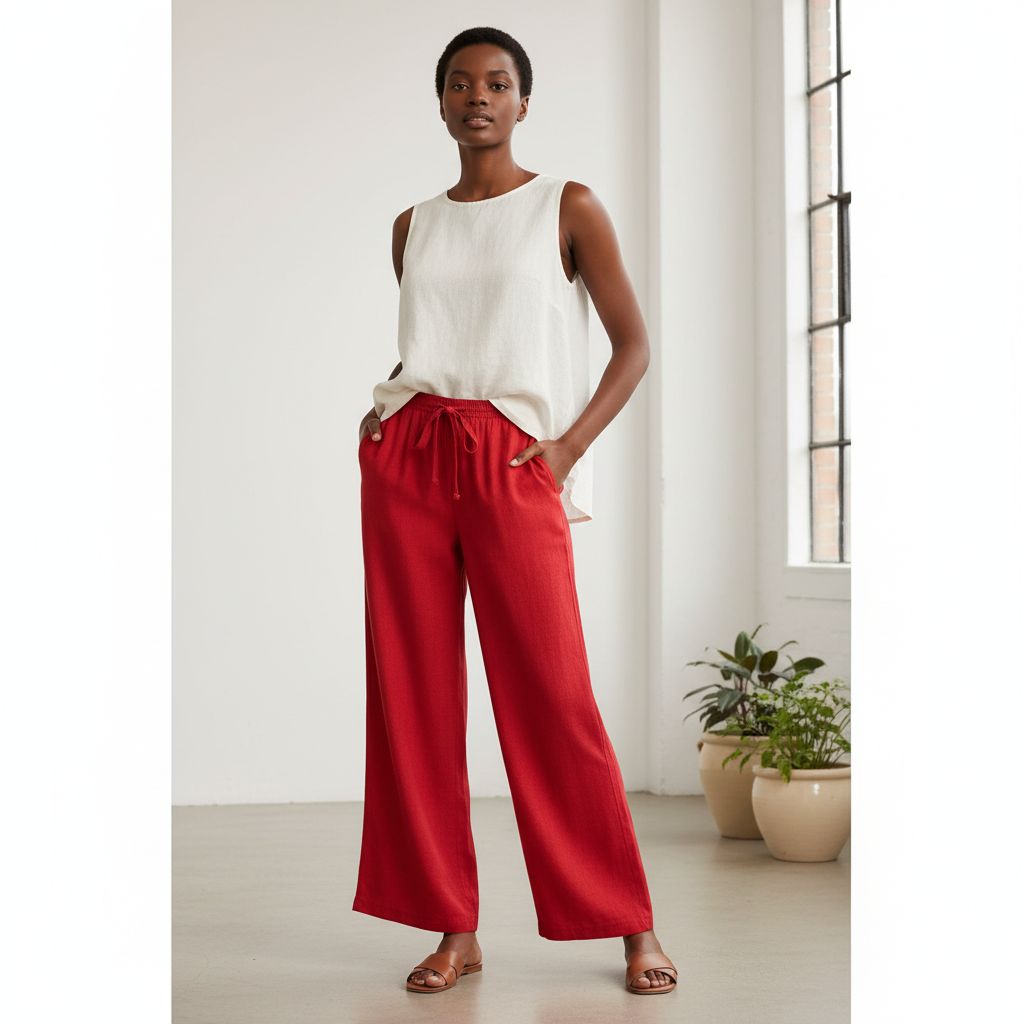 Pantalon large femme lin chic et confortable, taille élastique, coupe ample