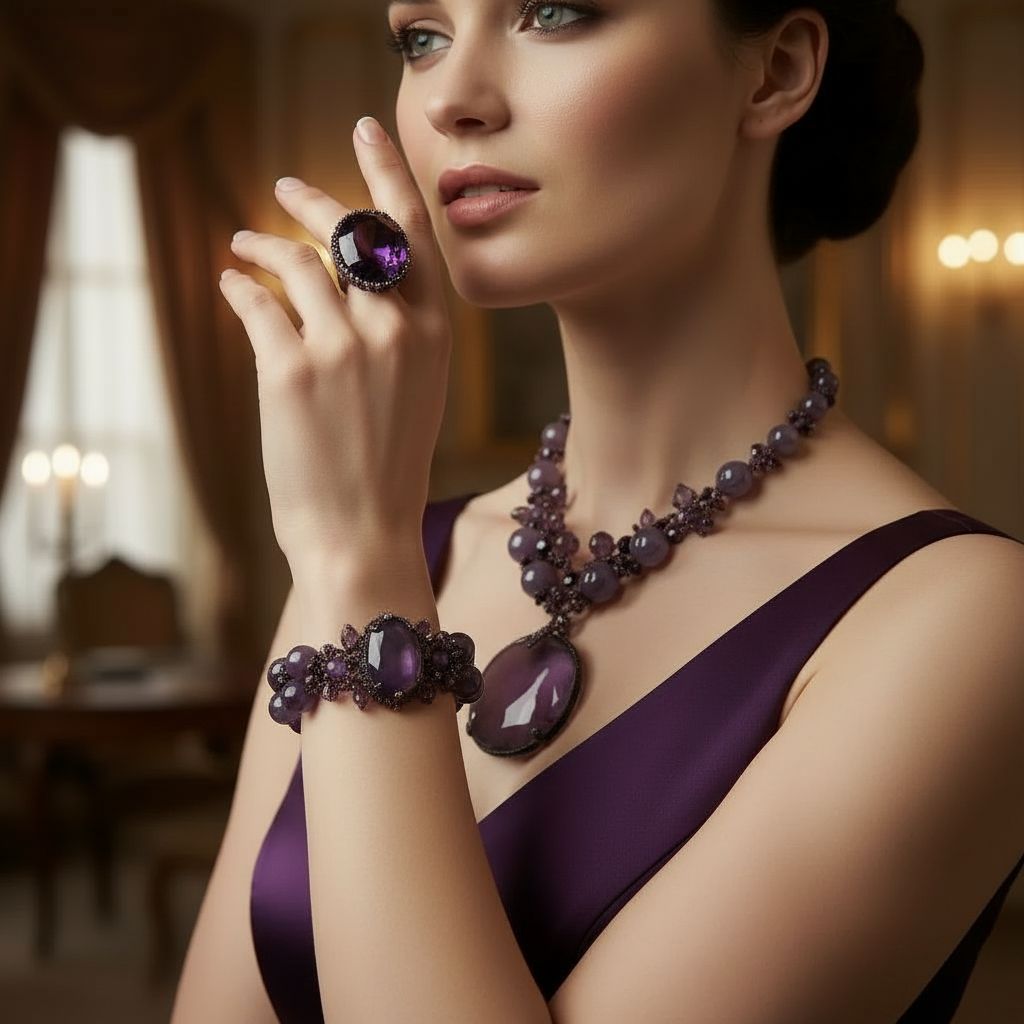 Parure Coeur Violet en Agate - Élégance Luxueuse