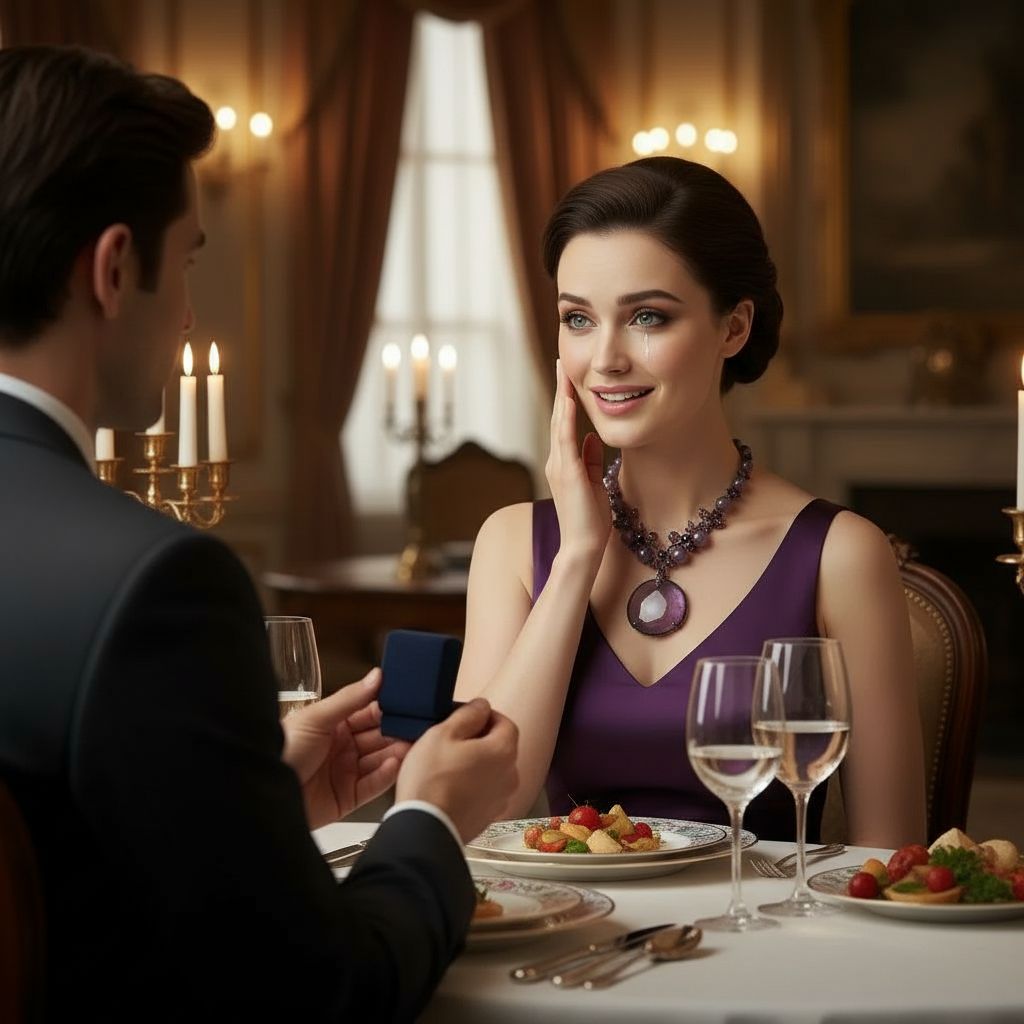 Parure Coeur Violet en Agate - Élégance Luxueuse