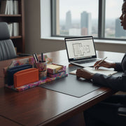Parure de bureau en cuir artisanal multicolore