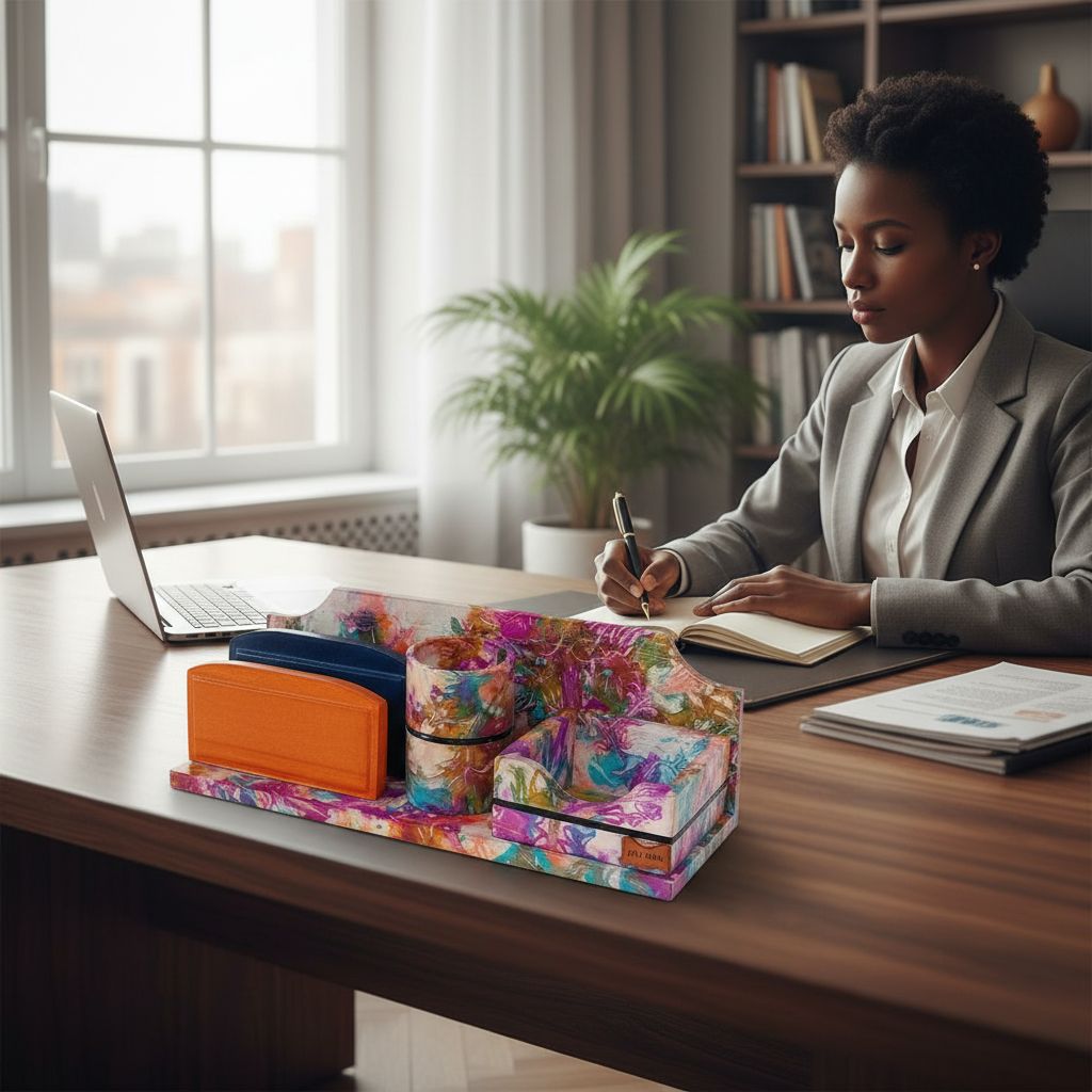 Parure de bureau en cuir artisanal multicolore
