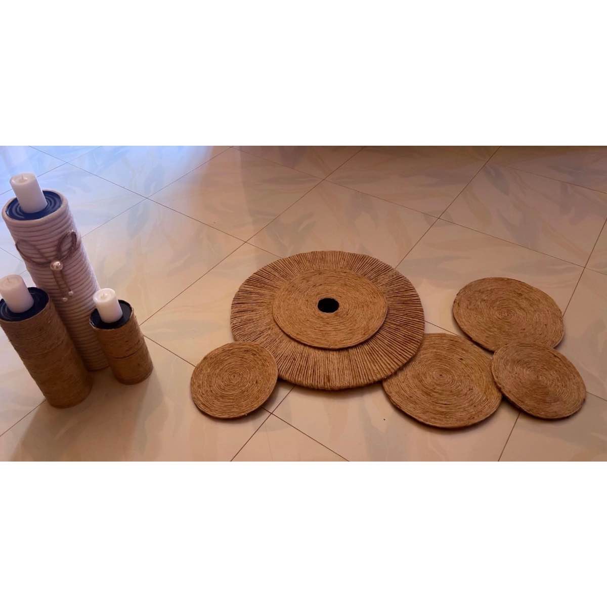 Décoration murale naturelle en jute et fibres, plateau beige et marron
