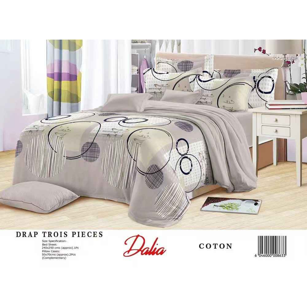 Drap 3 places coton 240x250 et 2 taies – Linge de lit moderne confortable