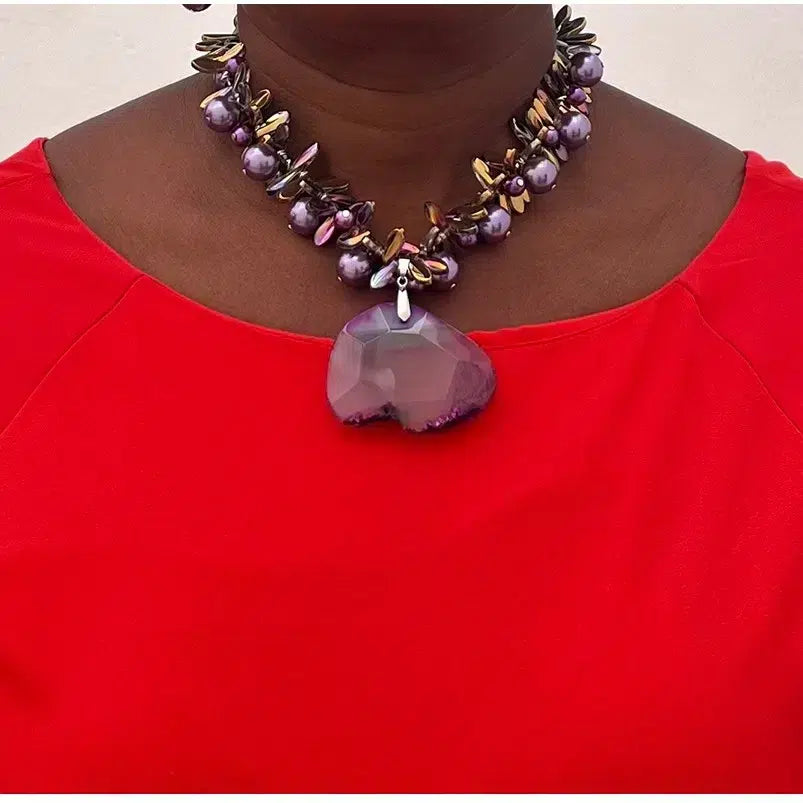 Parure Coeur Violet en Agate - Élégance Luxueuse