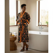 Peignoir wax femme avec babouche assortie