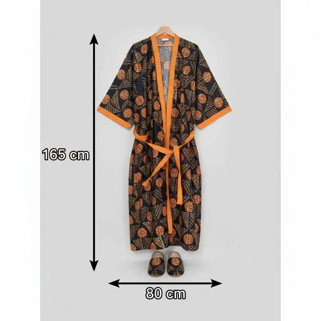 Peignoir wax femme avec babouche assortie