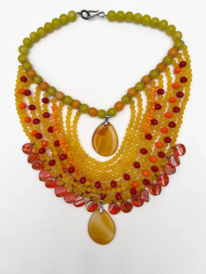 Collier femme fait main perles agate – Perles de Soleil – Bijou artisanal multi-rangs chic