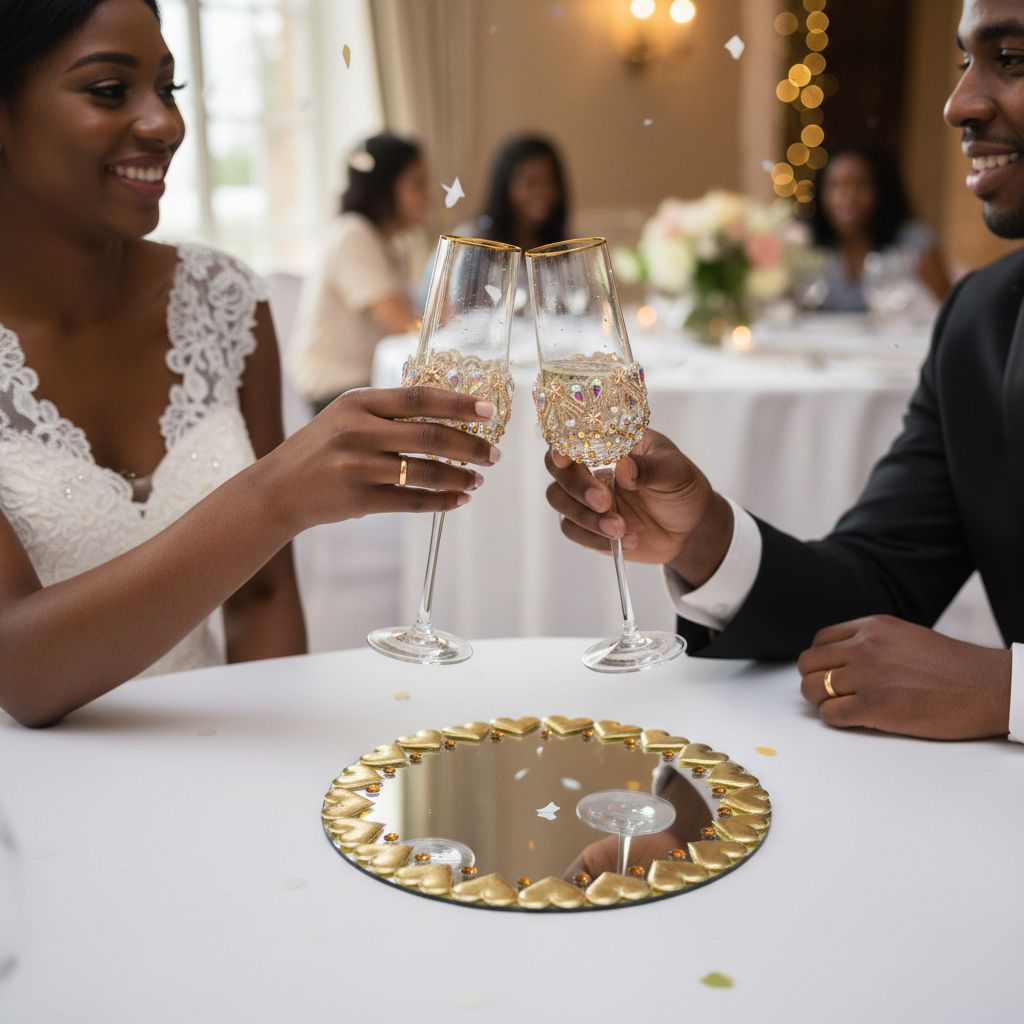 Plateau et verres mariage chic dorés