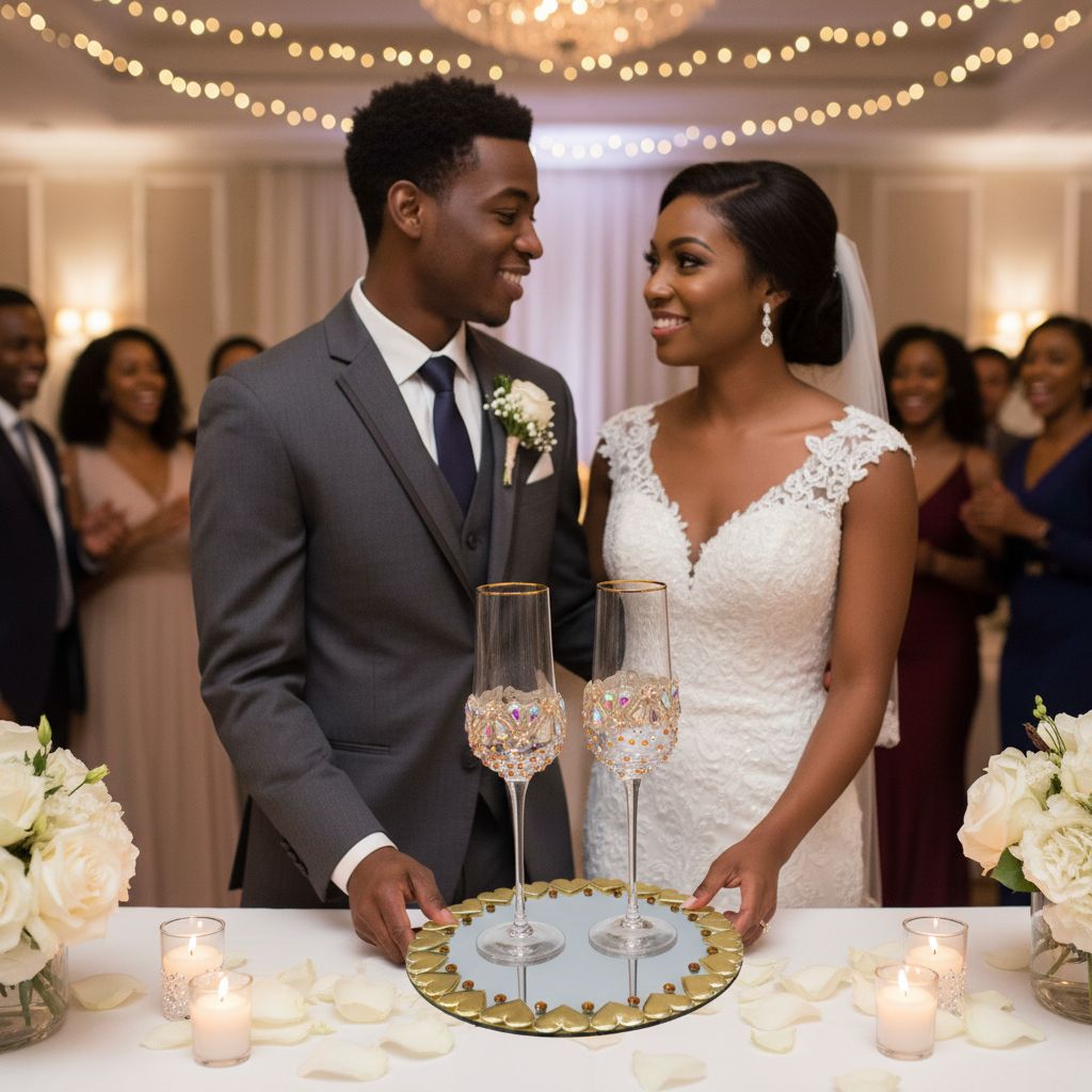 Plateau et verres mariage chic dorés