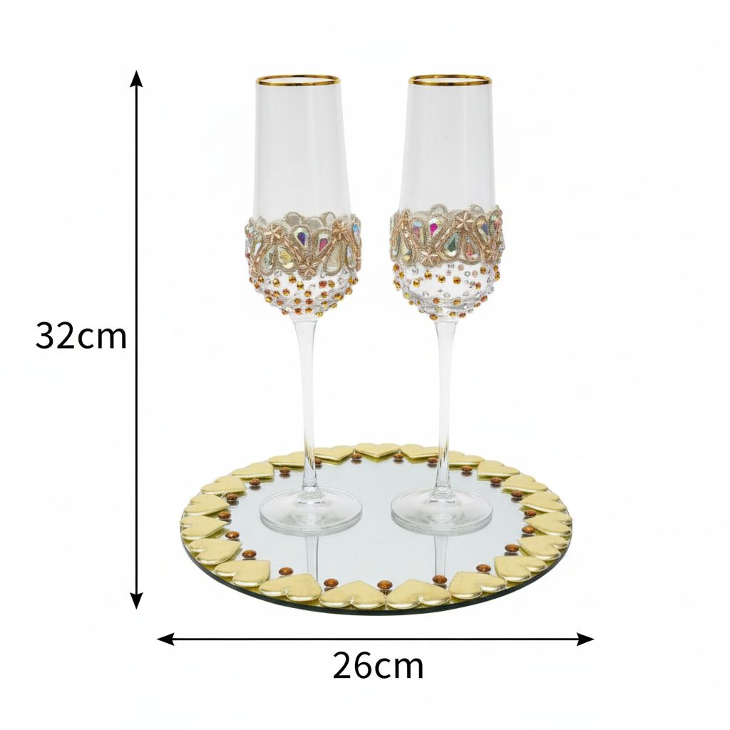 Plateau et verres mariage chic dorés