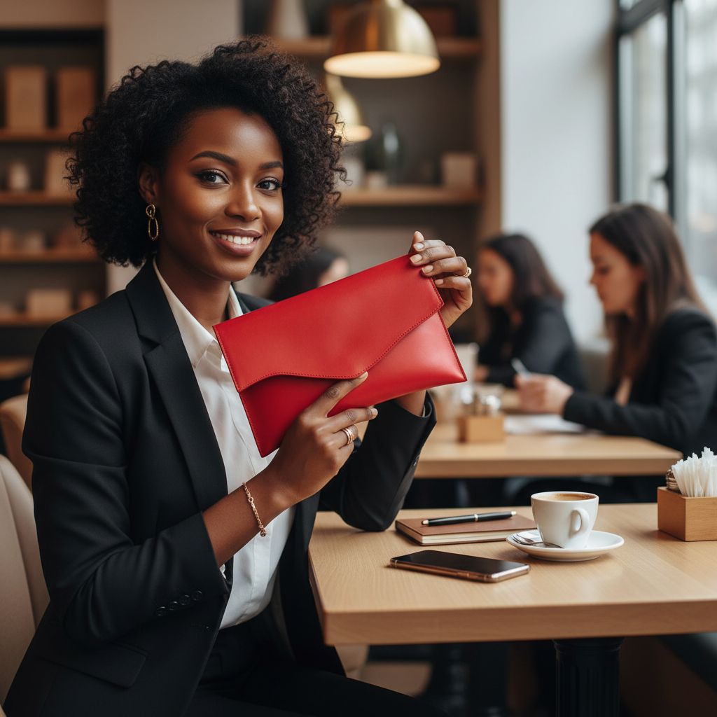 Pochette rouge femme en cuir | Pochette enveloppe élégante soirée chic