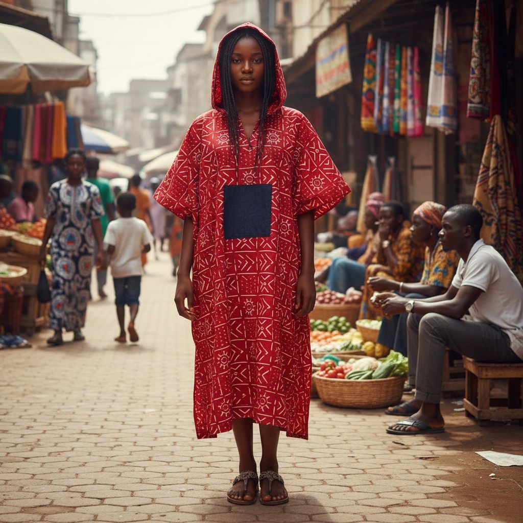 Poncho femme rouge ample coton avec capuche