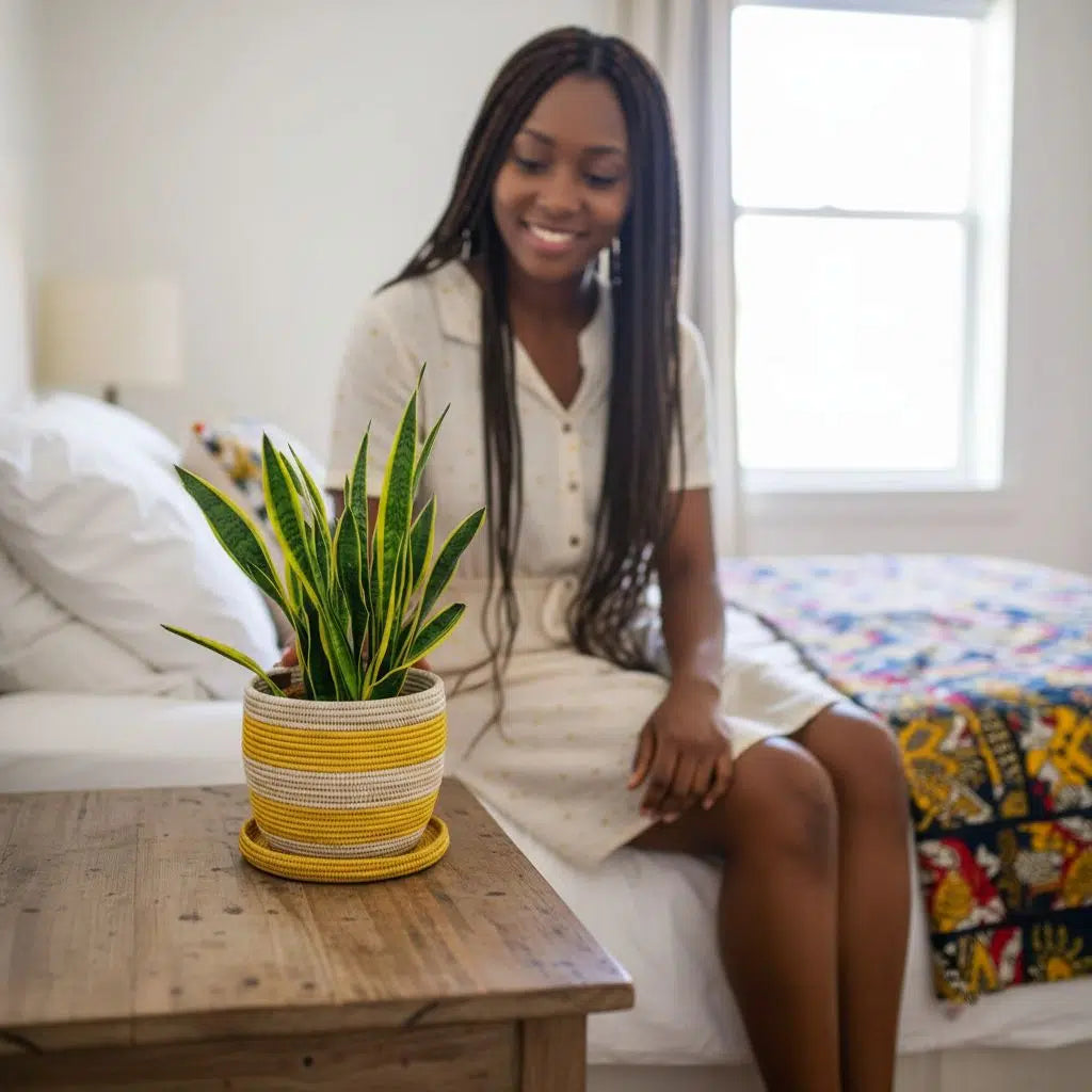 Pot de plante en panier africain jaune