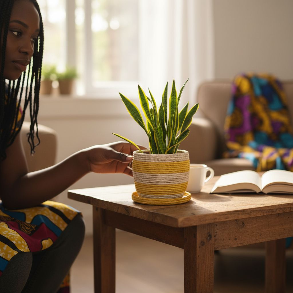 Pot de plante en panier africain jaune