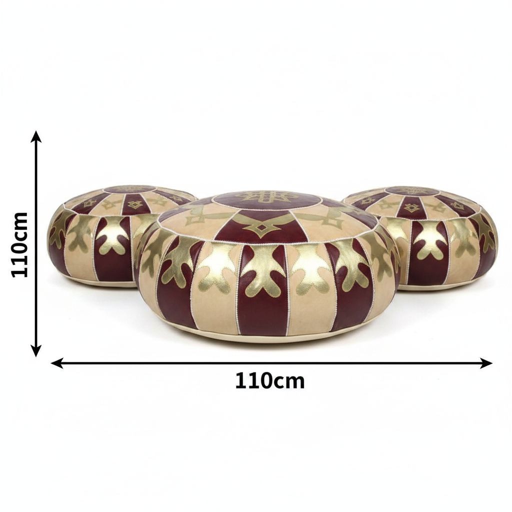 POUF NANA KHADIJA/Ensemble de 3 poufs marocains cuir faits main – Décoration orientale de luxe