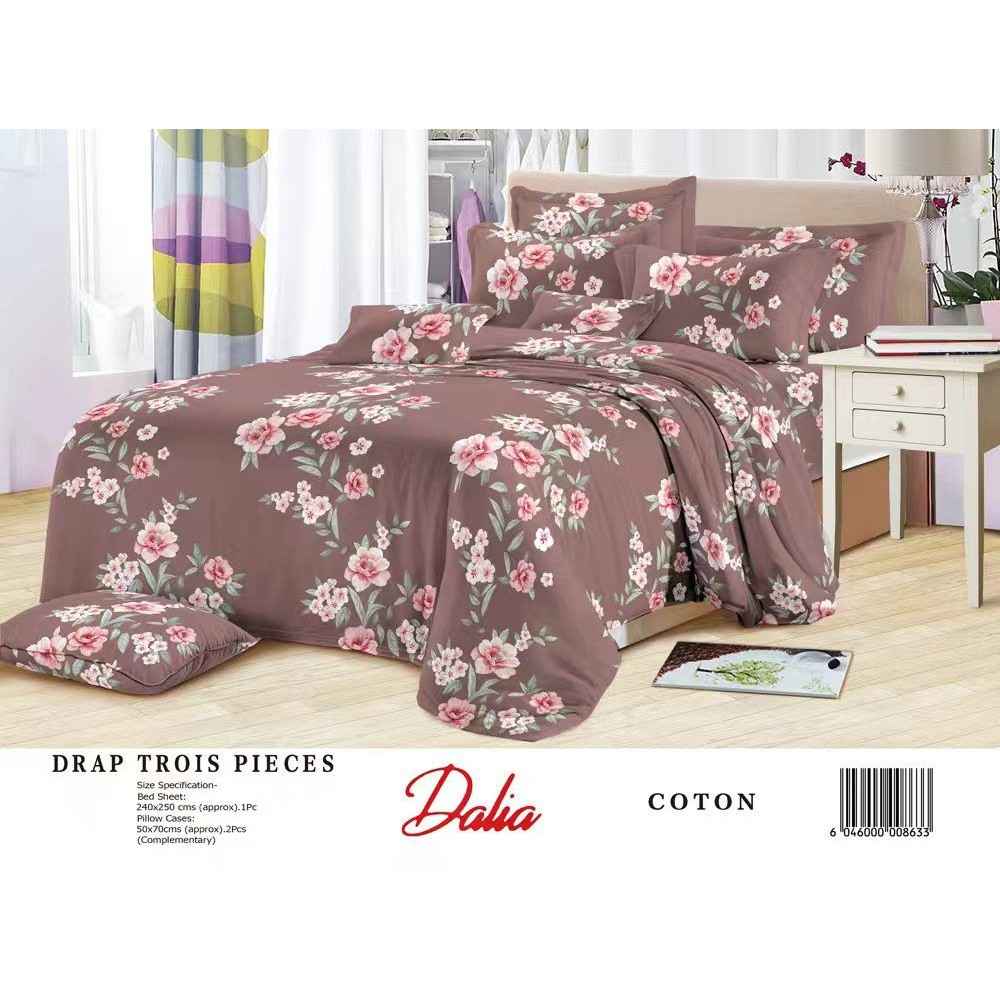 Drap 3 places coton 240x250 et 2 taies – Linge de lit moderne confortable