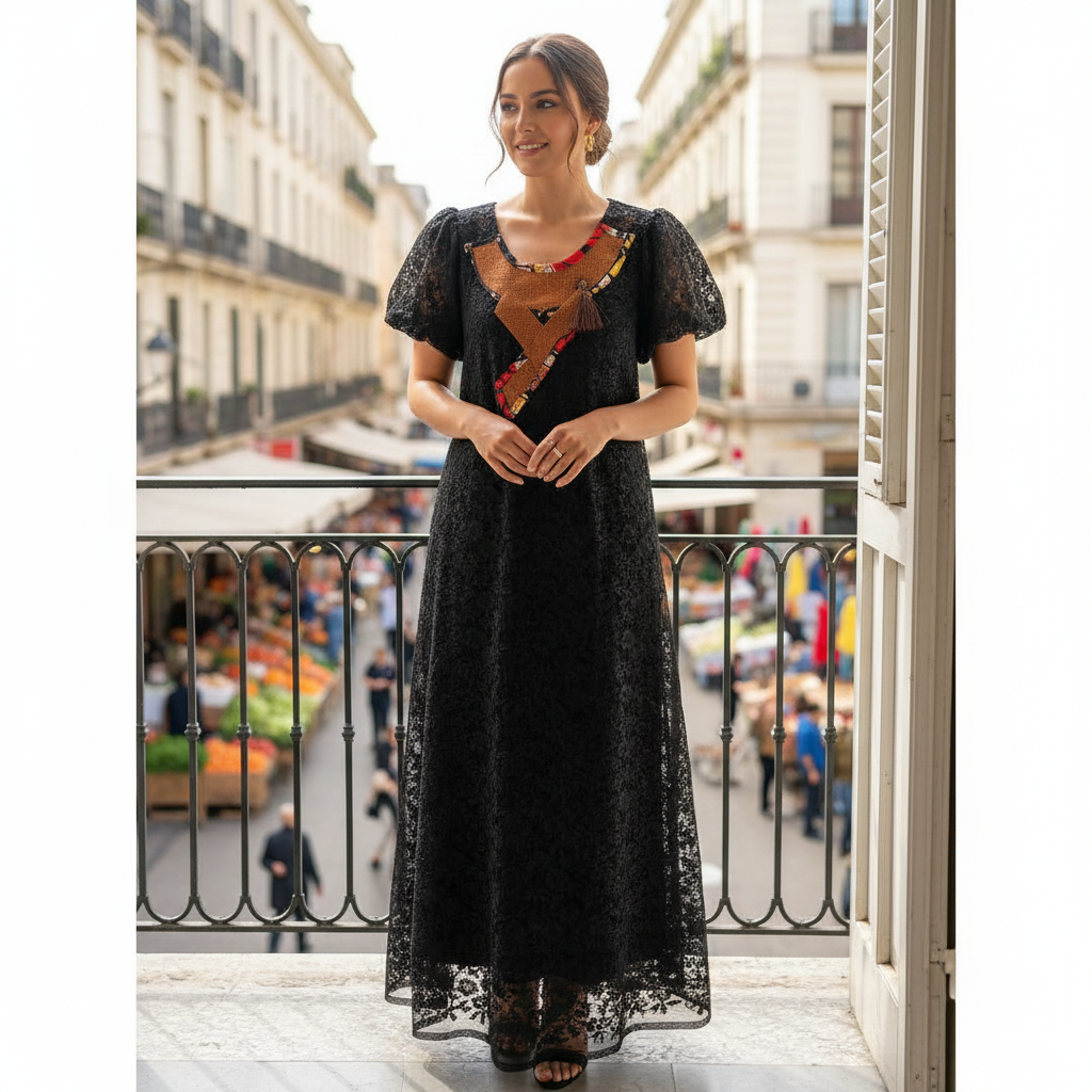 Robe de Soirée en Dentelle Noire Vintage Élégance Moderne