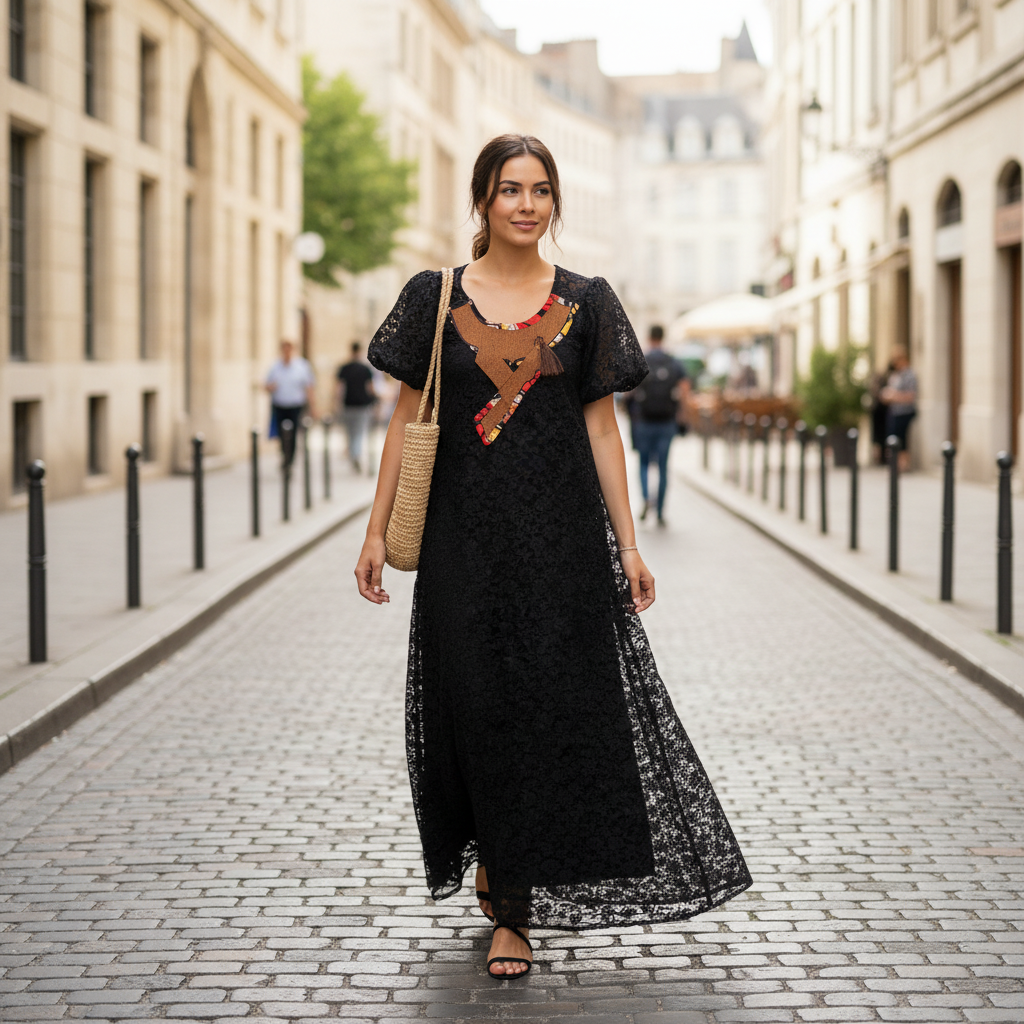 Robe de Soirée en Dentelle Noire Vintage Élégance Moderne