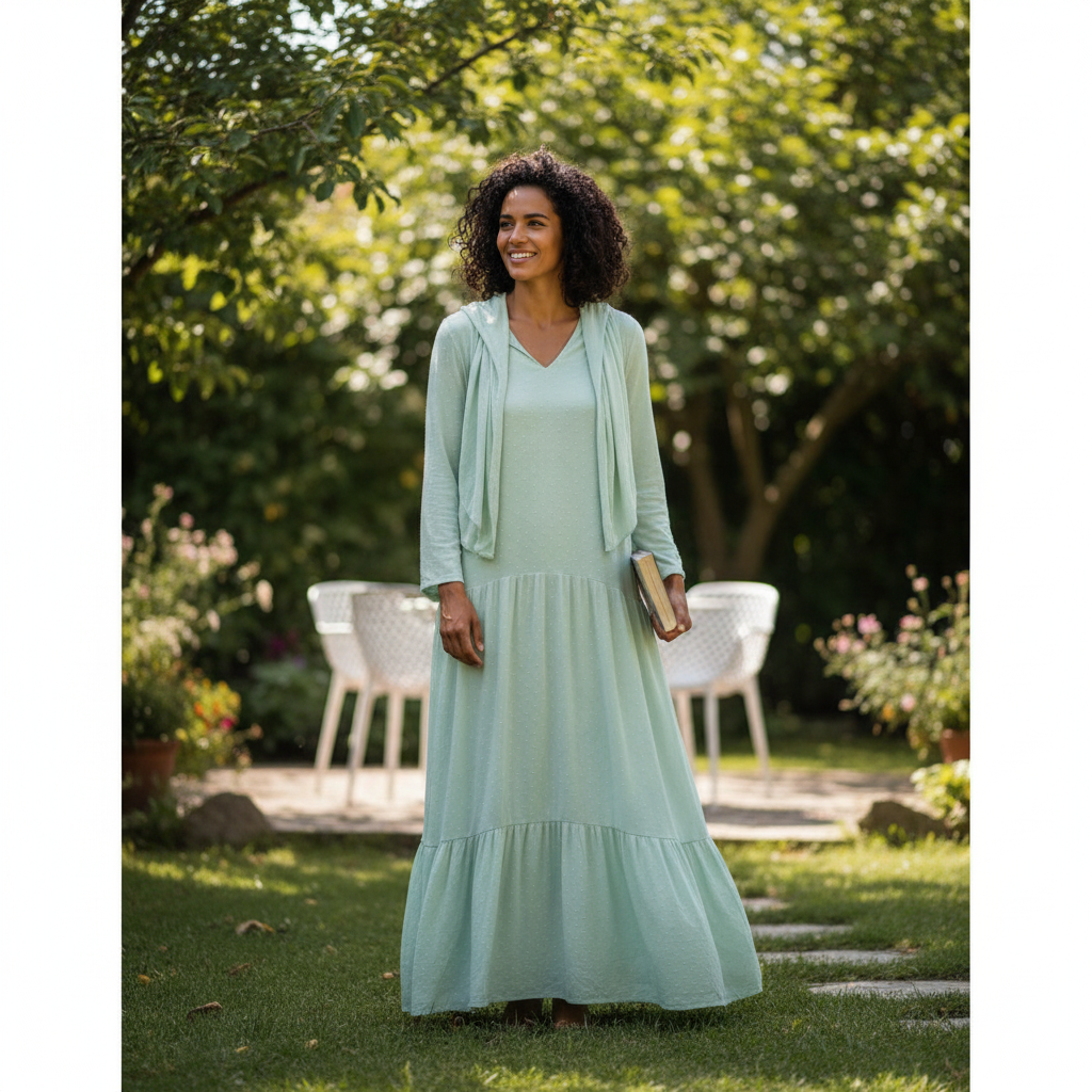 Robe Maxi Coton Vert Menthe à Capuchon - Élégance Chic