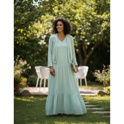 Robe Maxi Coton Vert Menthe à Capuchon - Élégance Chic
