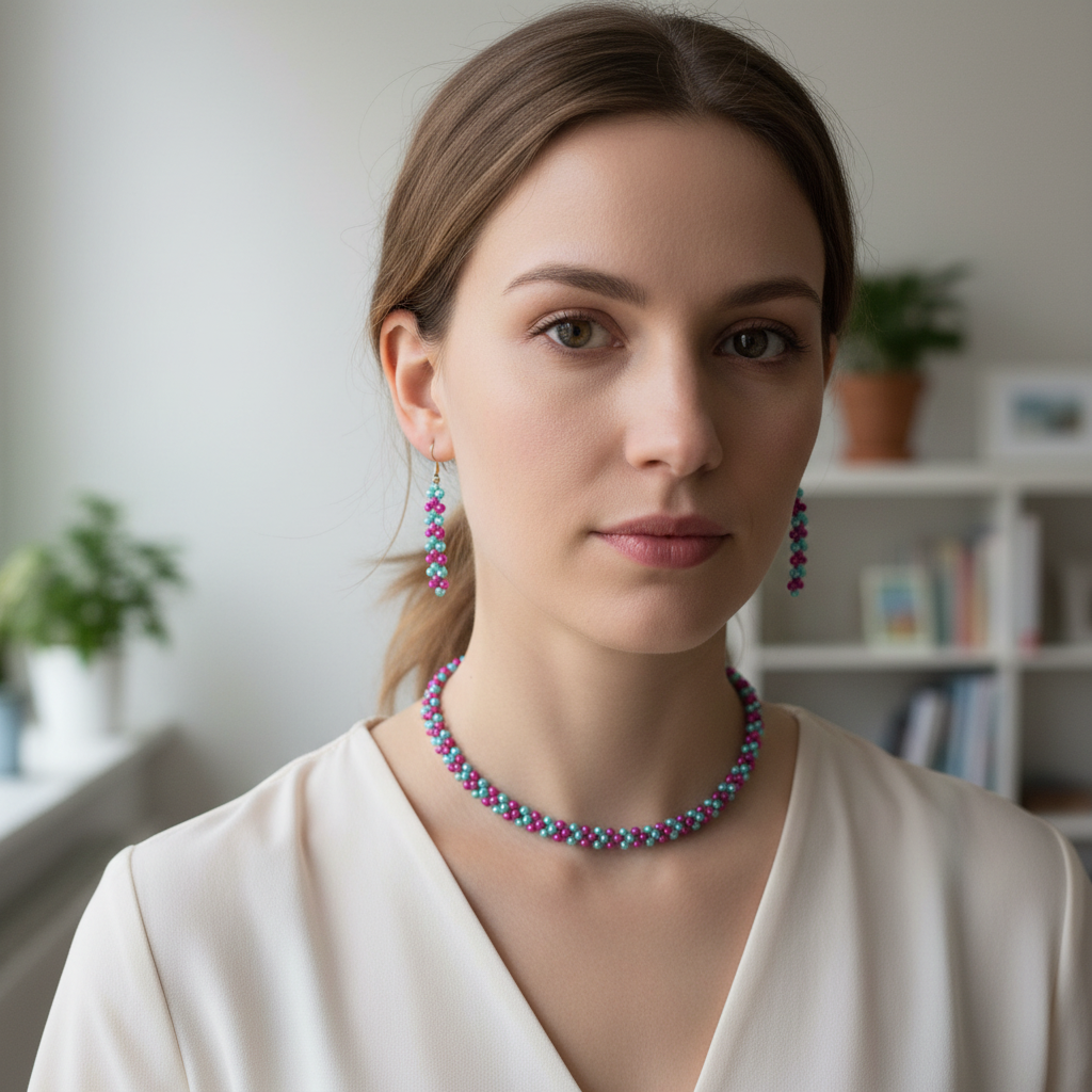 Collier et Parure Bohème en Perles Teintées - Élégance Artisanale