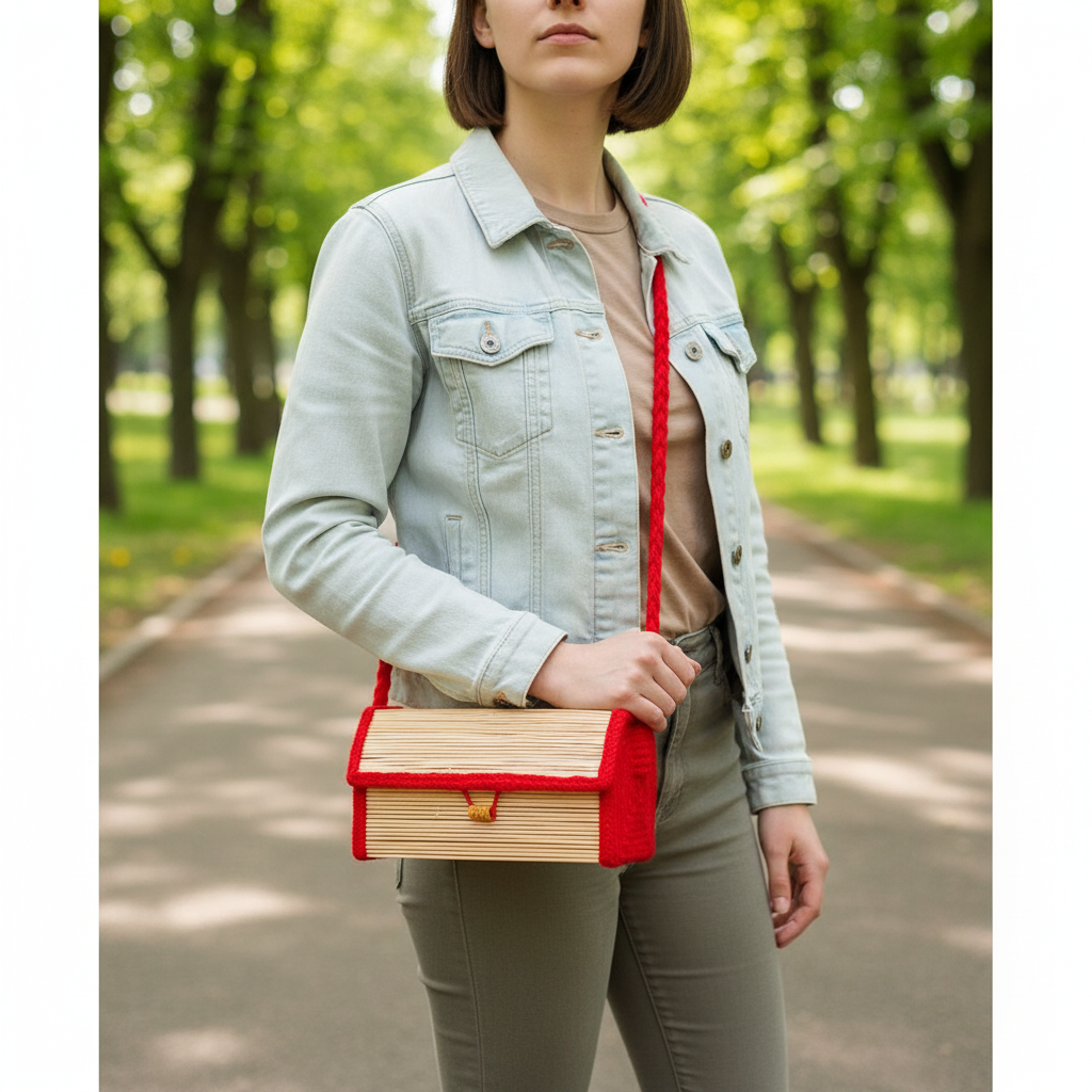 Sac à Bandoulière Artisanat Bambou Rouge - Élégance Durable