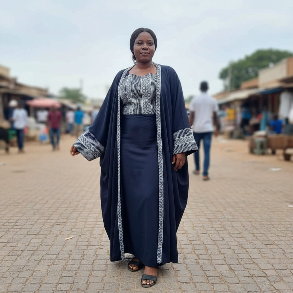 Kaftan Élégance de Minuit - Broderie Argent sur Bleu Marine