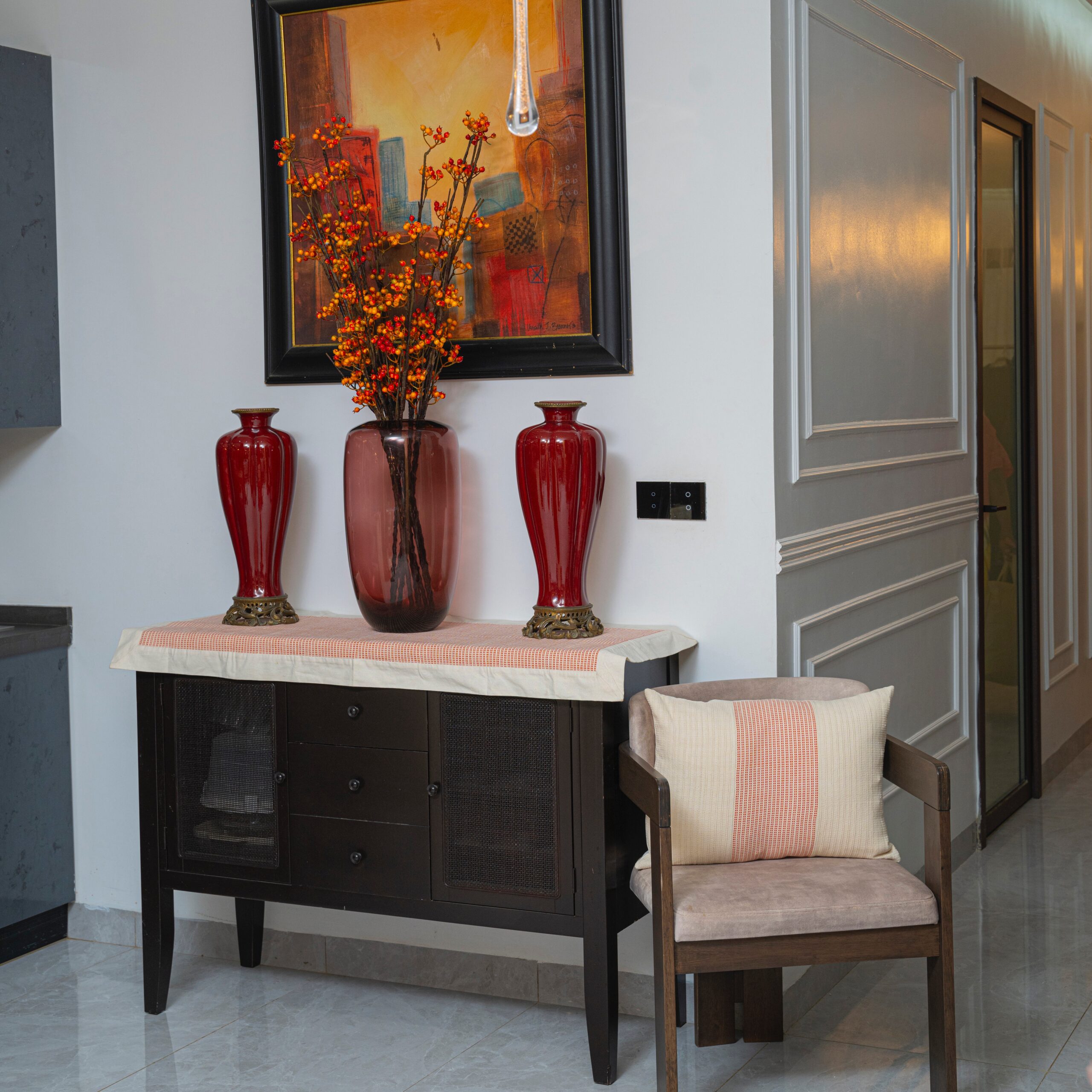 Chemin de table en pagne coton beige orange – Élégant et artisanal