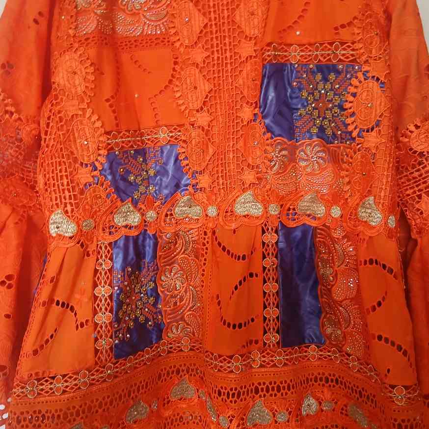 Robe orange bleu brodée femme Geztner élégante cérémonie mariage