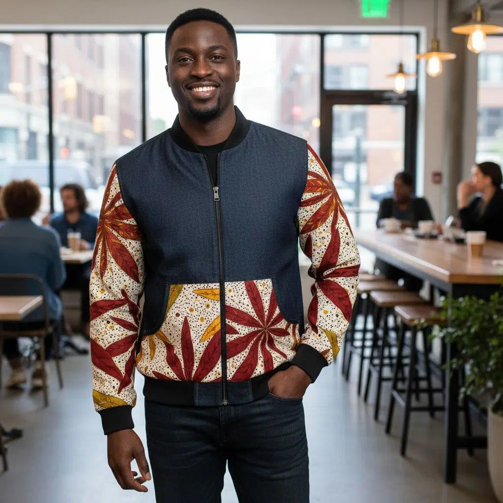 Pull wax femme original avec zip, motif floral, coton et denim