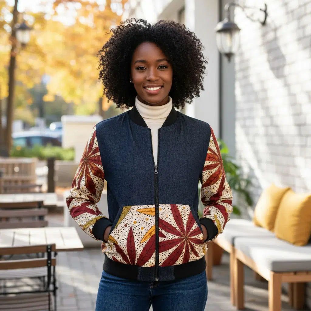 Pull wax femme original avec zip, motif floral, coton et denim