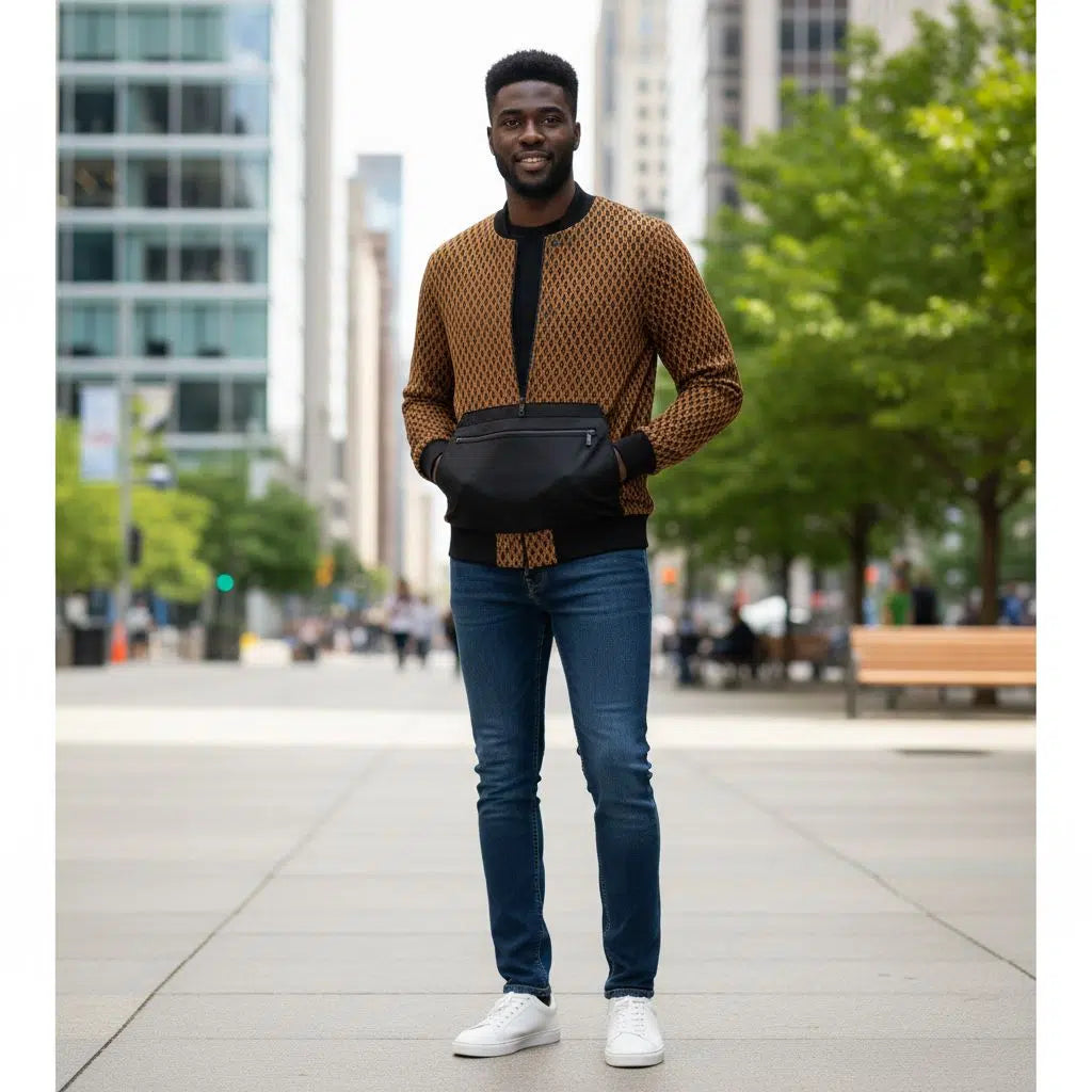 Pull wax homme noir et jaune moutarde, veste zipper grande poche chic