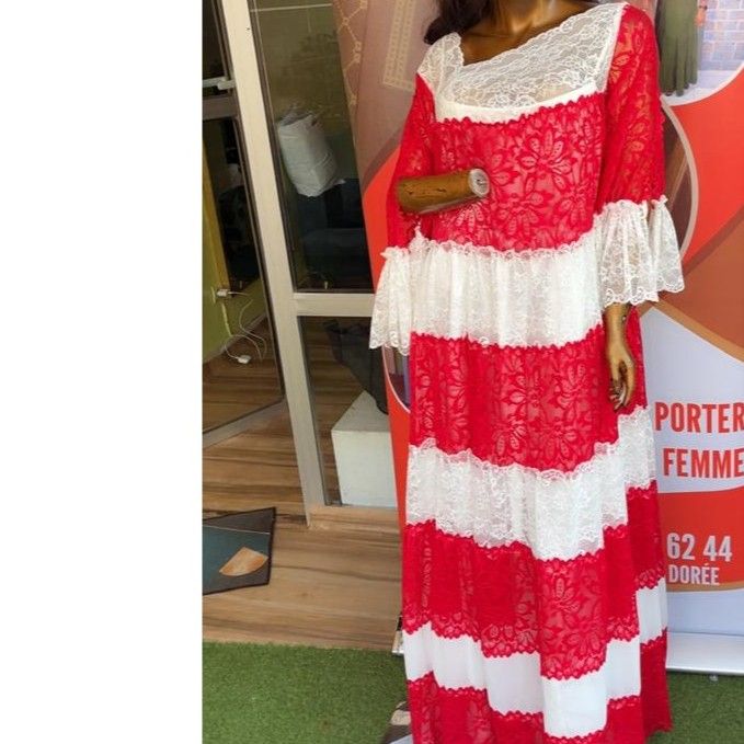 Robe en dentelle femme rouge et blanc