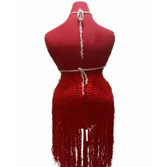 Robe crochet fait main bohème chic blanche rouge – Robe été artisanale femme