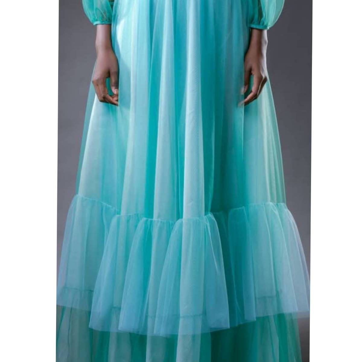 Robe Longue Femme Bleu Turquoise en Mousseline et Tulle