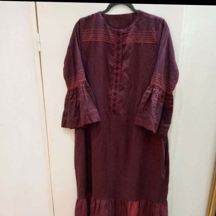 Robe coton rouge femme élégante longue bohème, manches trois-quarts L XL