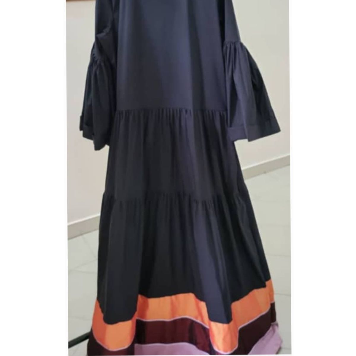 Robe Longue Femme Chic Bleu Orange Élégante en Coton - Confort et Sophistication