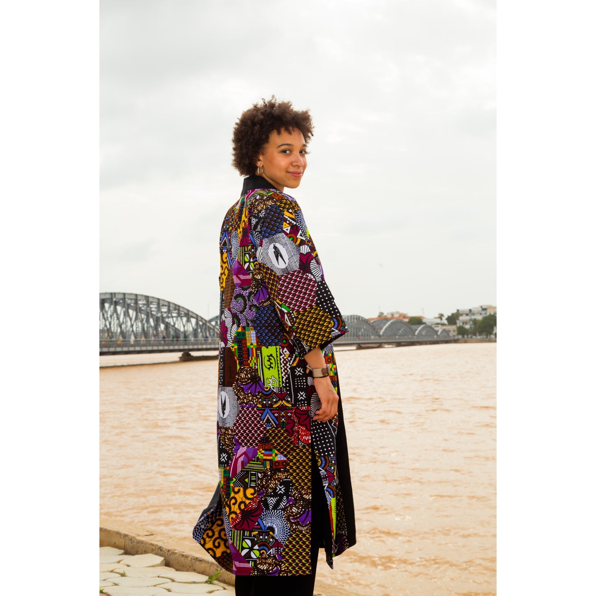 Kimono wax femme long coloré mi-saison