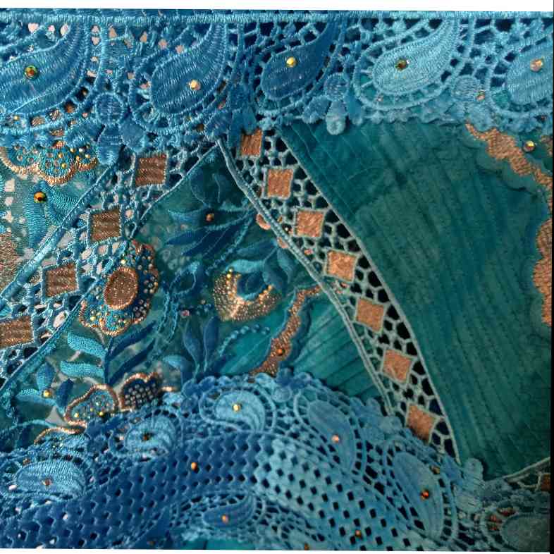 Robe bleu turquoise dentelle élégante, bazin brodé, cérémonie ou soirée