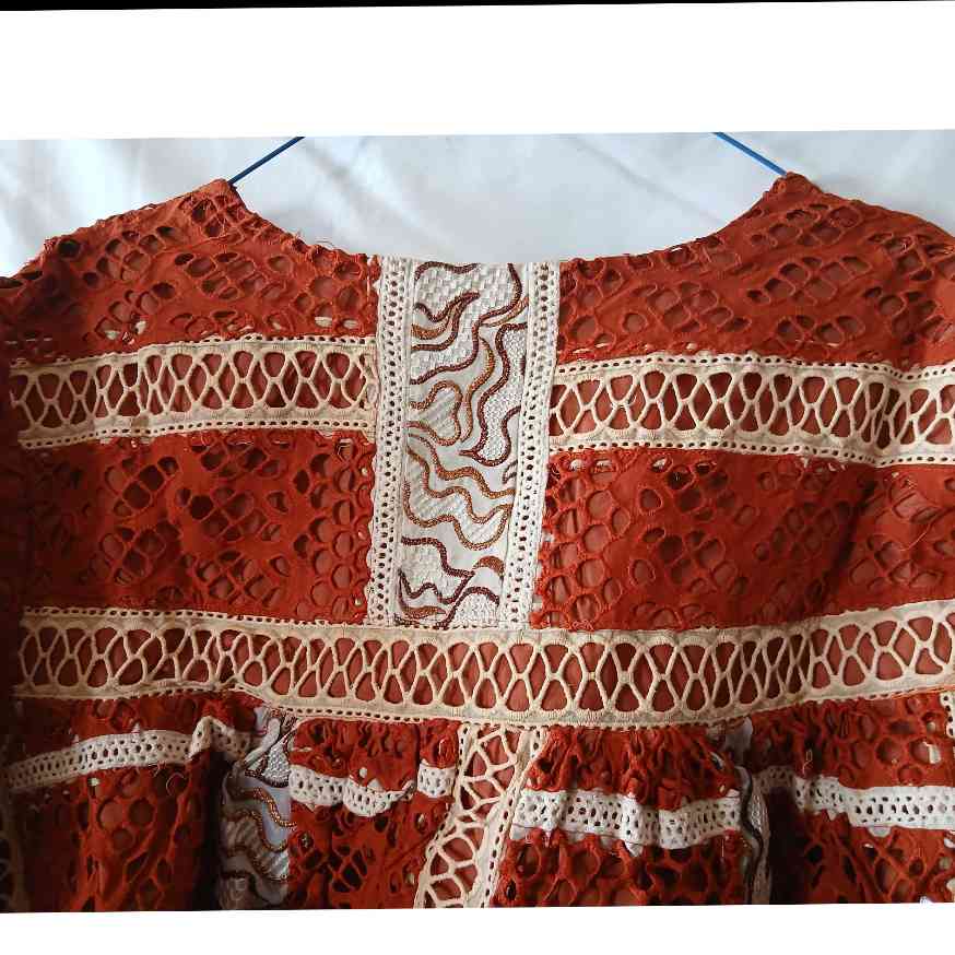 Ensemble jupe femme marron beige brodée bohème chic et haut élégant