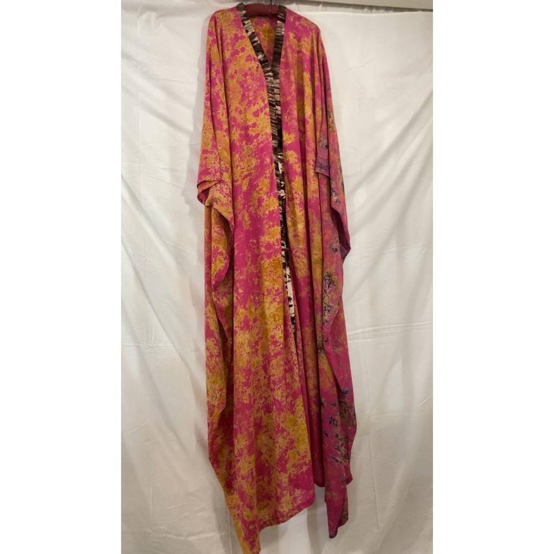 Boubou abaya coton batik rose fuchsia, robe longue fluide grande taille