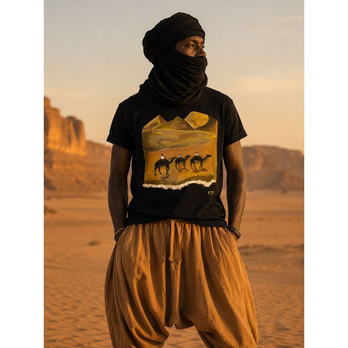 Tshirt touareg peint artisanal, t-shirt original unisexe, idée cadeau