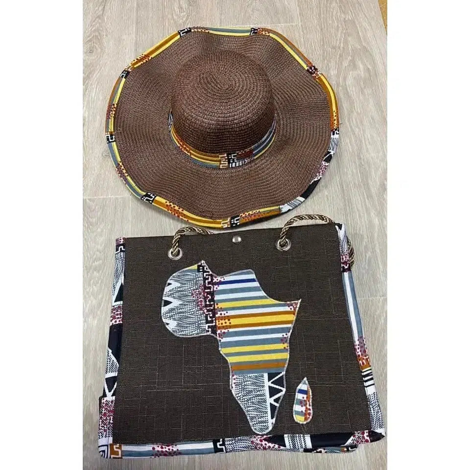 Sac et chapeau assortis bohème chic Afrique – Set plage femme paille et jute
