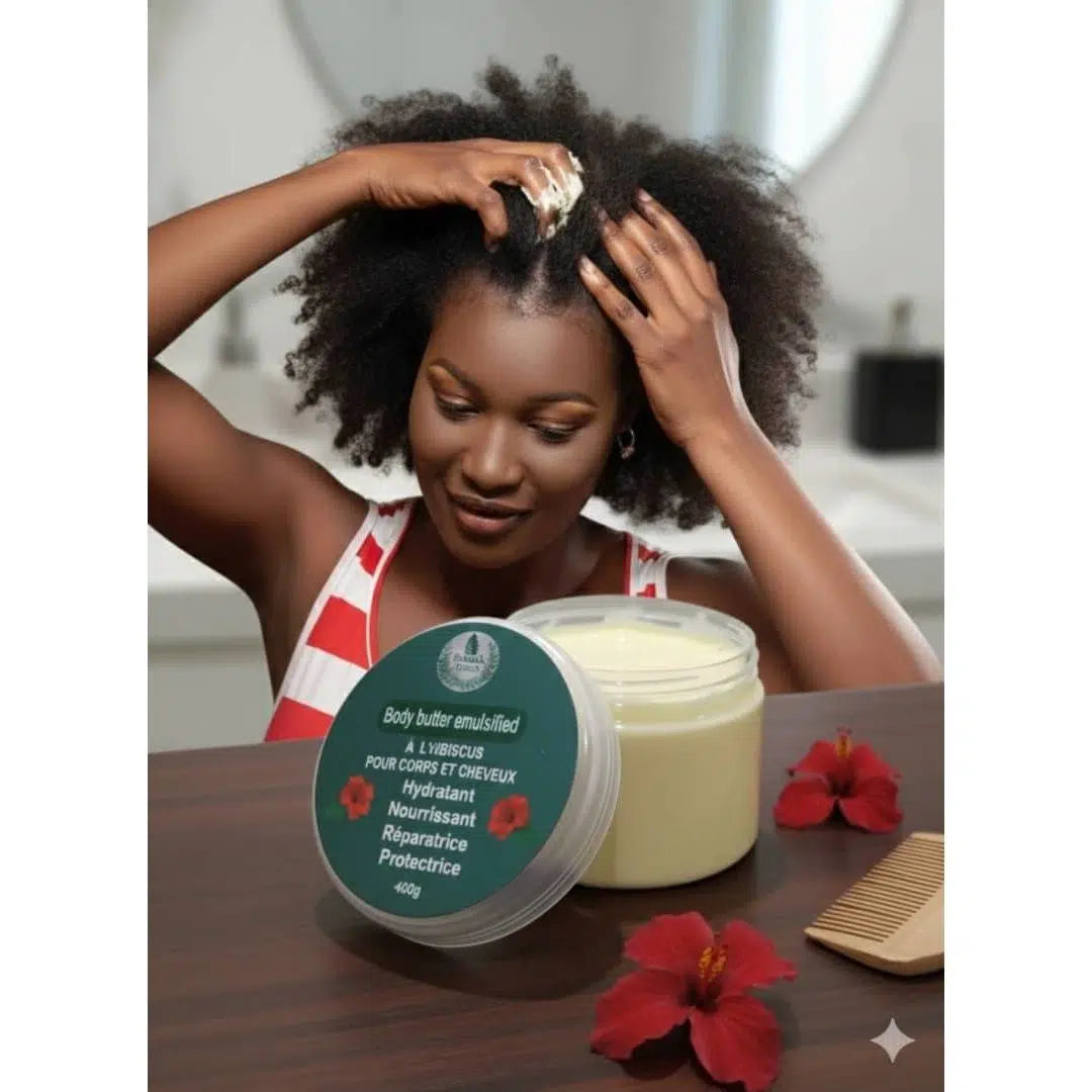 Crème capillaire naturelle hibiscus et karité – Soin nourrissant cheveux secs